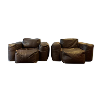 2 Cappellini OBLONG armchairs in brown leather