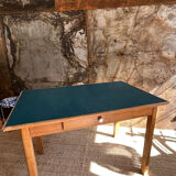 Table de ferme bois & bleu paon