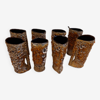 Set of 8 glazed ceramic mugs