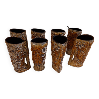Set of 8 glazed ceramic mugs