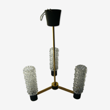Gold metal chandelier black with three lights 50s