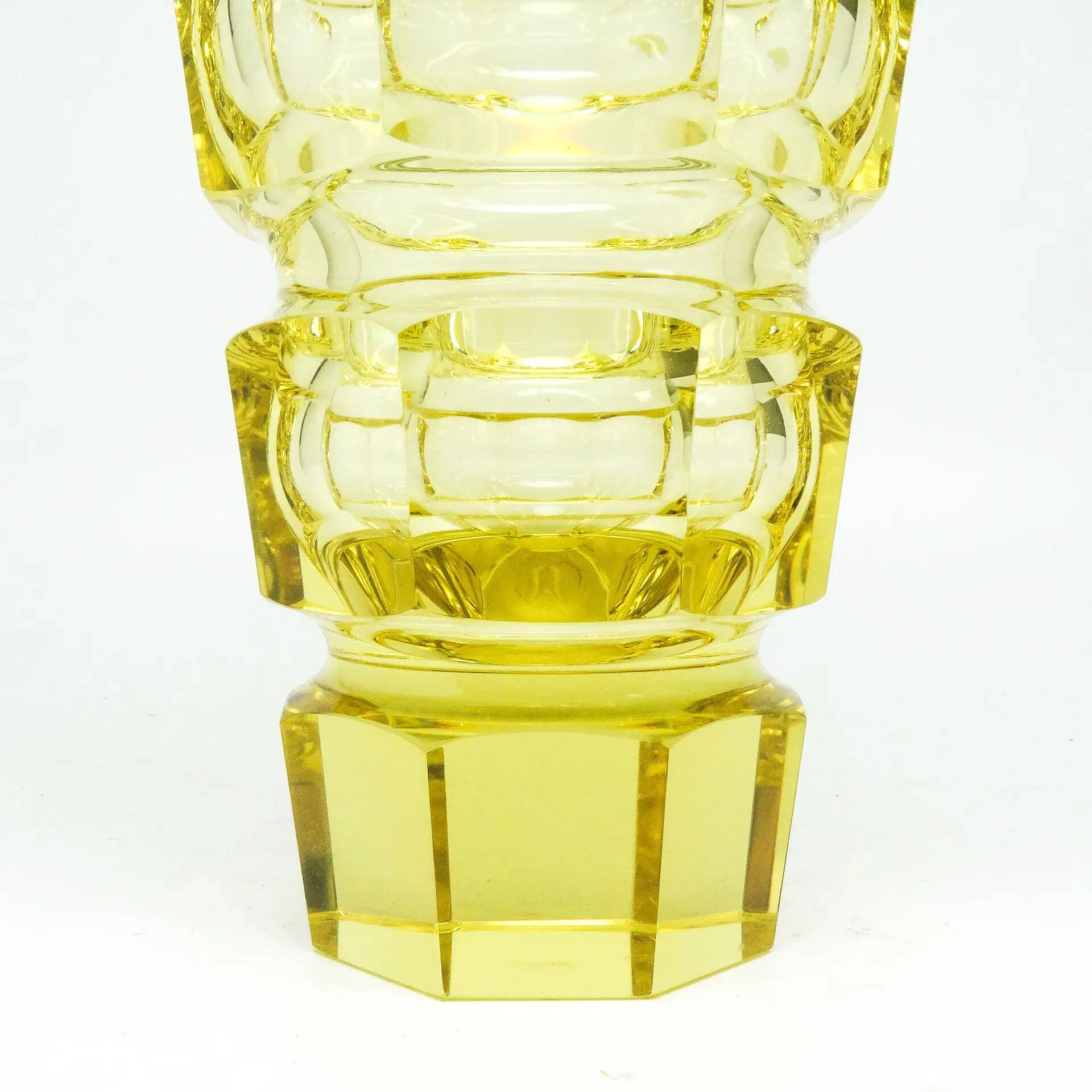Art Deco vase, yellow crystal, designed by J. Hoffmann, Czechoslovakia, 1930s