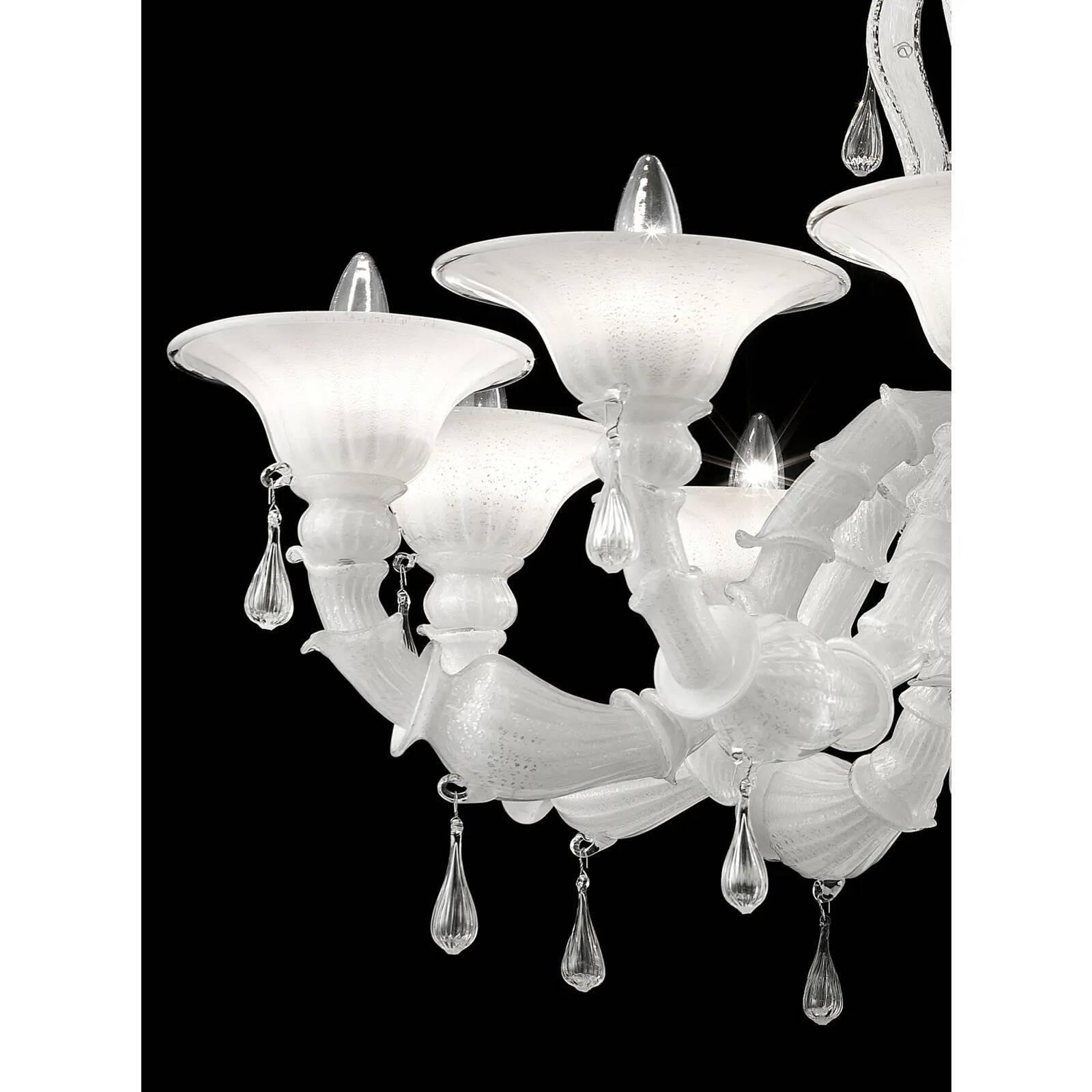 White Venetian “Ca’ Rezzonico” Murano Glass Chandelier with Clear Glass