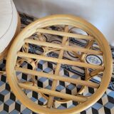 Rattan and leather poufs