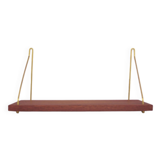 Danish vintage teak wall shelf brass supports