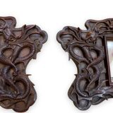 Pair of exotic wooden frames with dragons