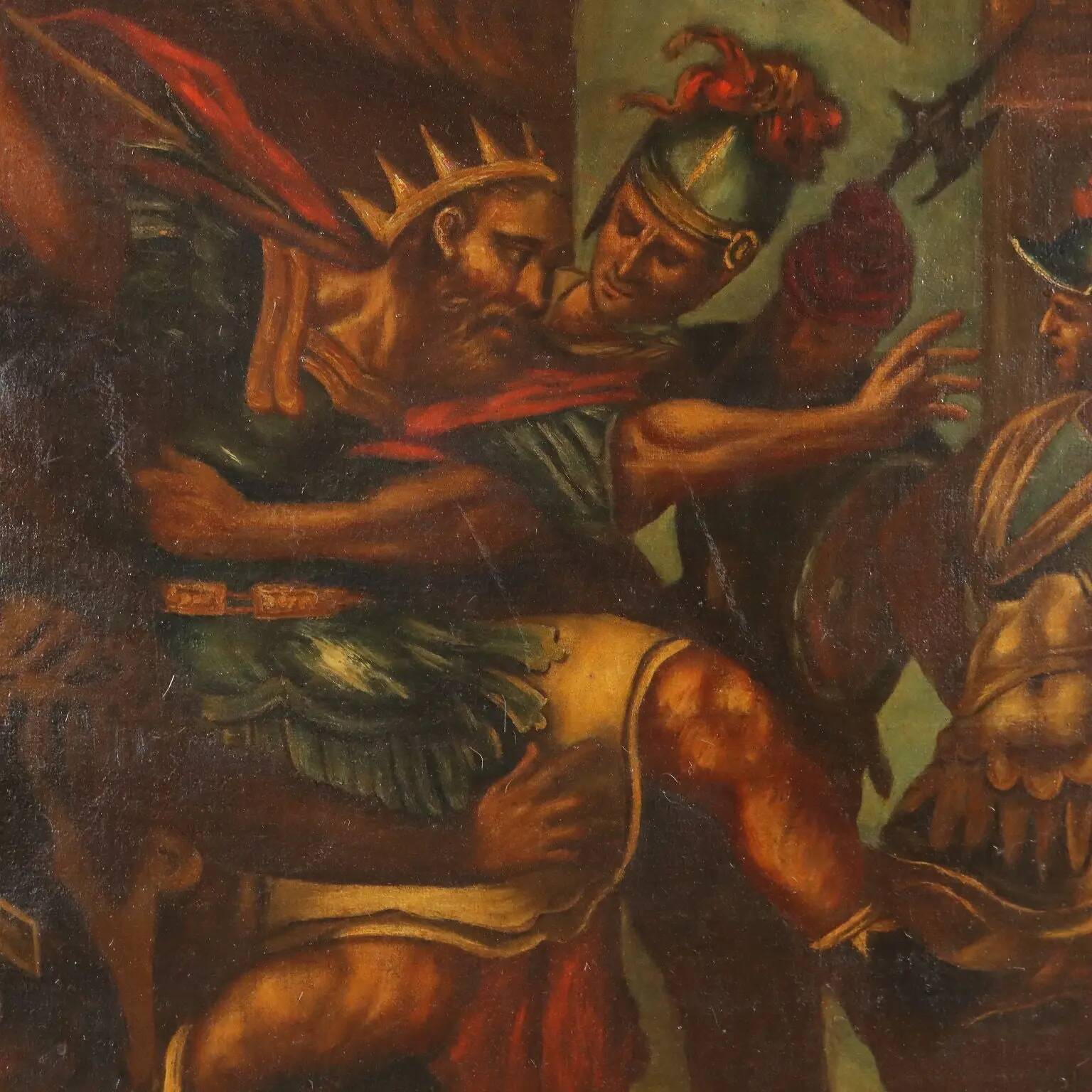 Peinture ancienne à sujet religieux, huile sur toile, XVIIe siècle