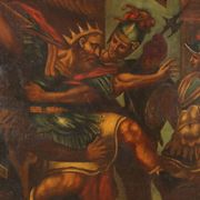 Ancient painting with a religious subject, oil on canvas, 17th century.