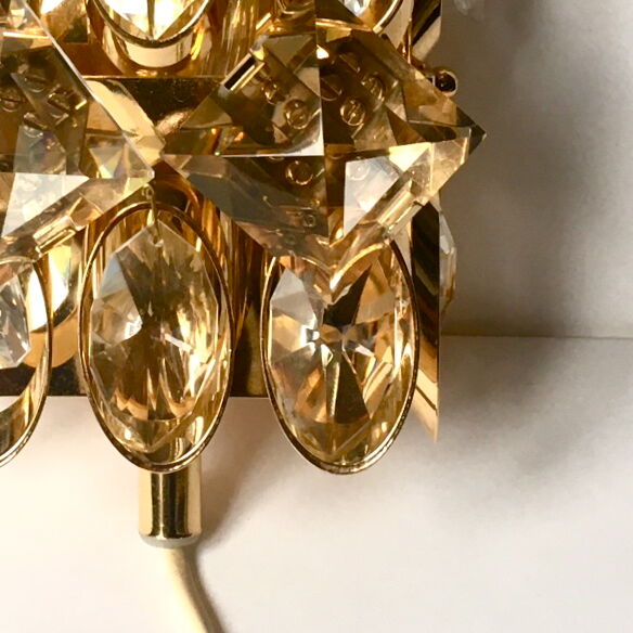 Palwa gold brass and crystal wall light 1960 design