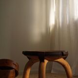 Wabi Sabi tripod stool / Solid wood side table, Scandinavia, 1950s