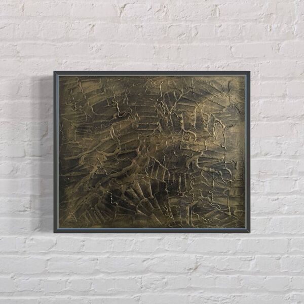 Grand tableau en relief aux reflets bronze original et unique ''humanis'' 61x