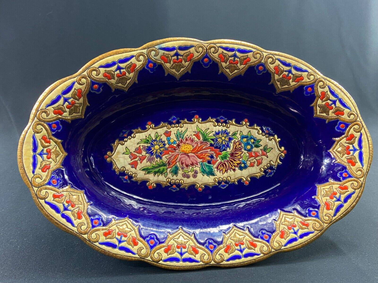 Oblong hollow dish in Longwy earthenware MP Chevallier Renaissance