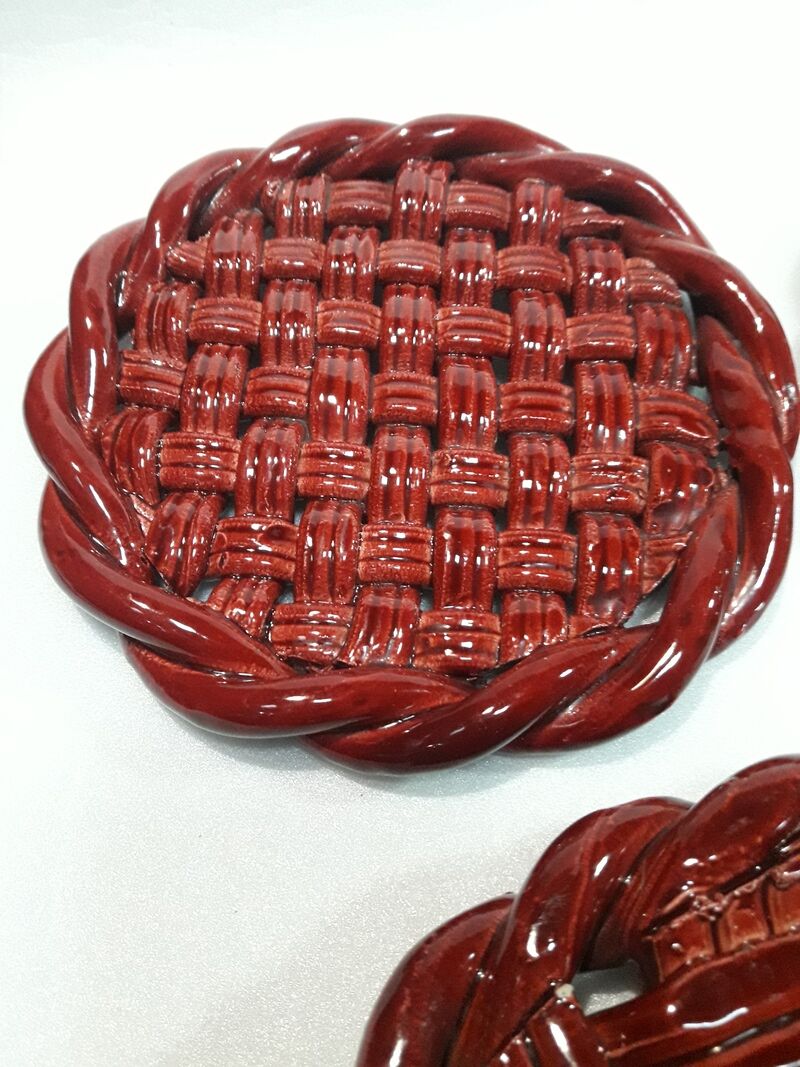 Trifle and 2 bottle coasters, woven ceramic