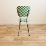 4 chaises vintage retapissées en tissu damier