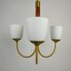 Scandinavian Modern Three-Light Pendant in Brass, Teak and Opaline Glass, 1960s