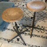 Set of 2 adjustable vintage industrial style stools