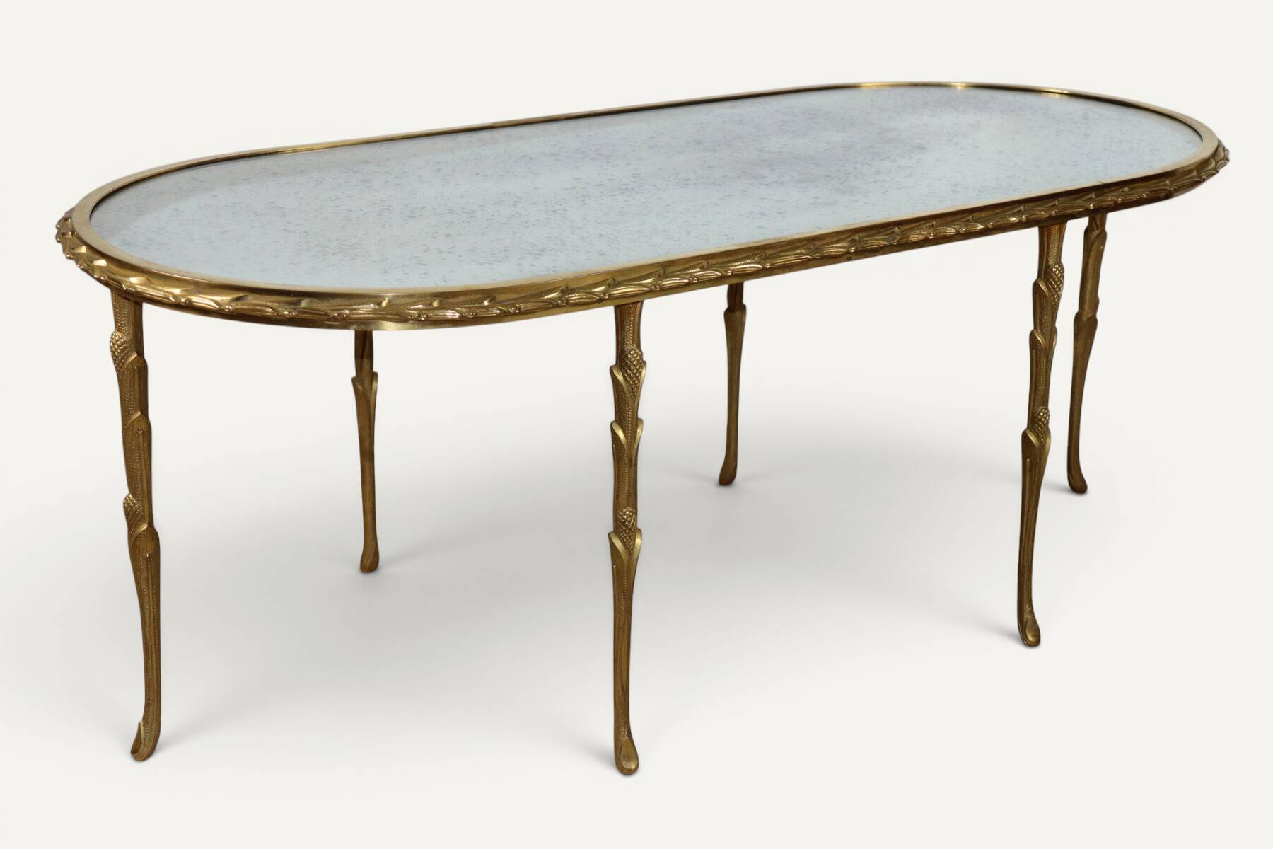 Maison Baguès coffee table in gilded bronze and aged mirror – 1950s