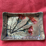 Arty enameled terracotta dish signed by the artist