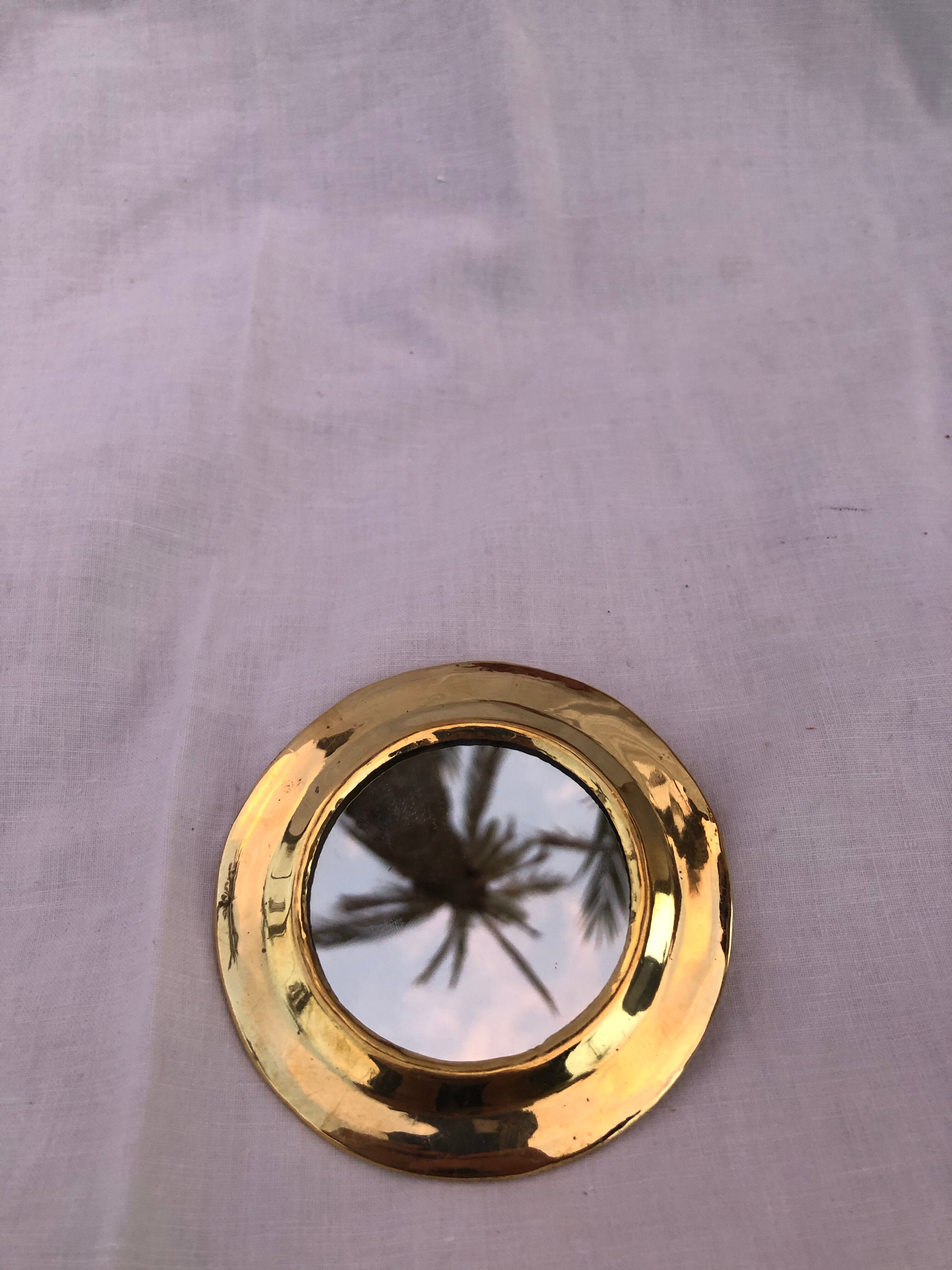 Moroccan round brass mirror