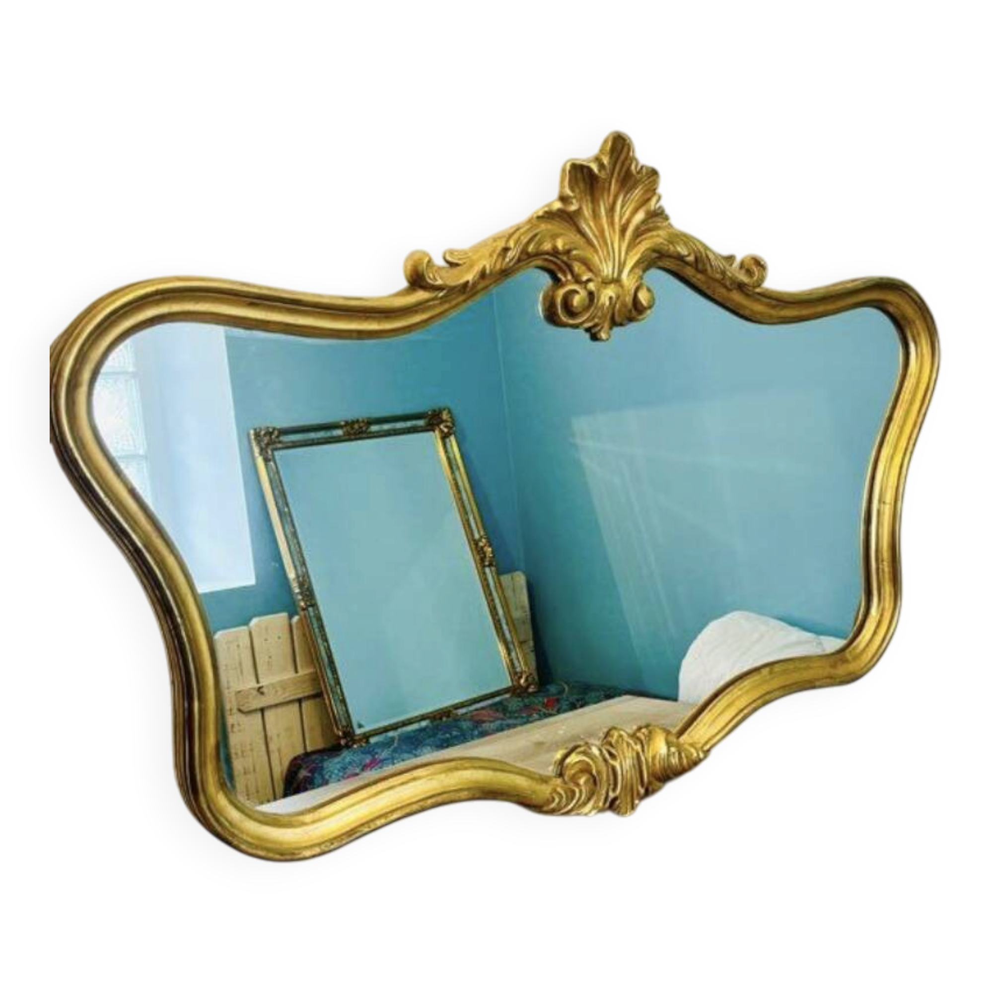 Vintage gold baroque mirror – 107 × 83 cm – authentic