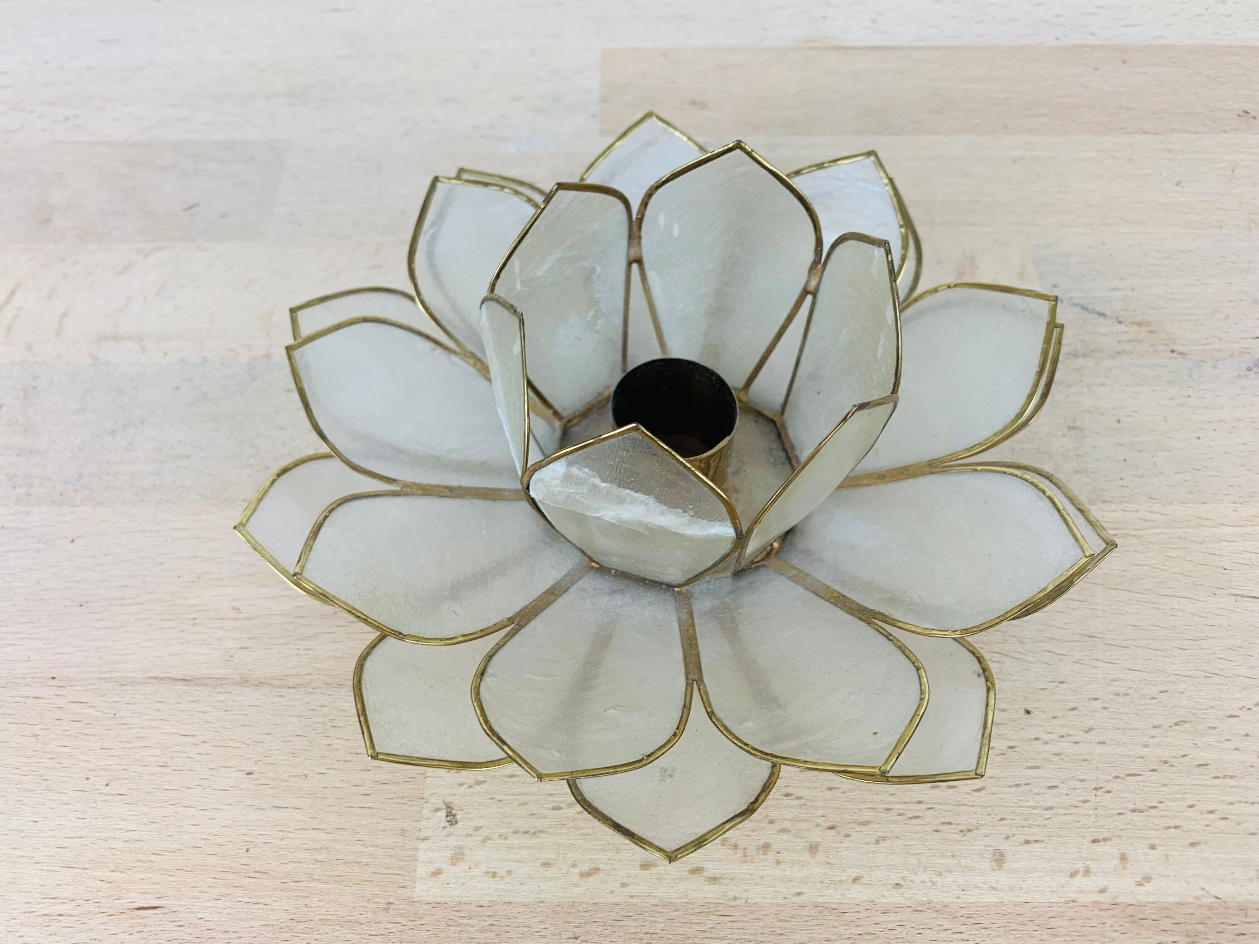 Candle holder flower lotus mother-of-pearl and brass