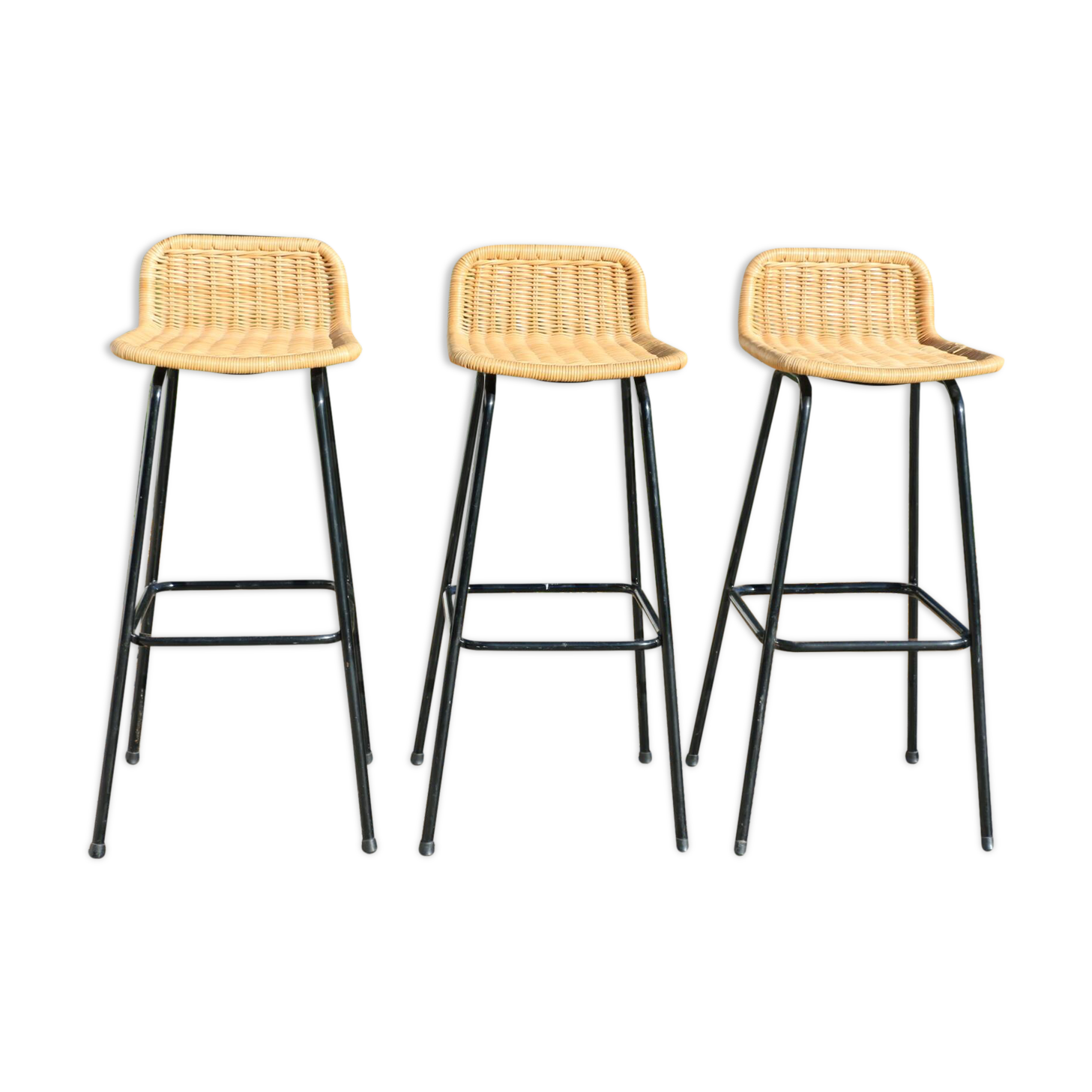 3 rattan and black metal stools dirk van sliedregt