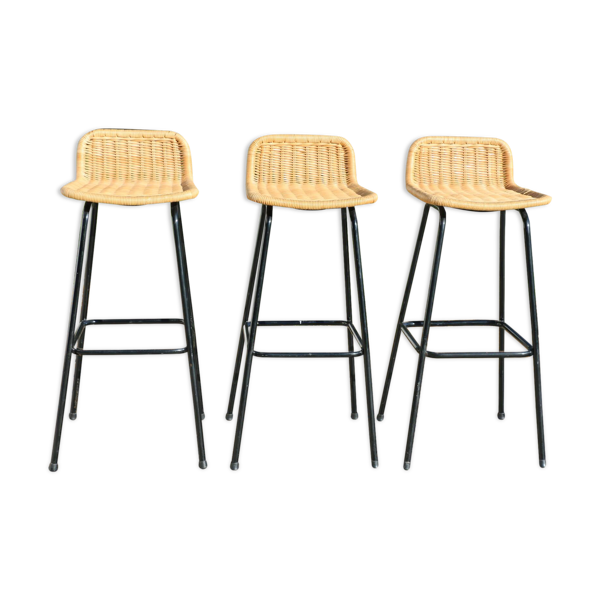 3 tabourets rotin et métal noir dirk van sliedregt — Beyit