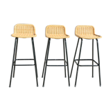 3 tabourets rotin et métal noir dirk van sliedregt