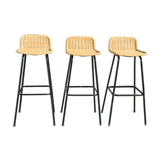 3 rattan and black metal stools dirk van sliedregt