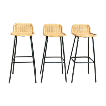 3 rattan and black metal stools dirk van sliedregt