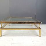 Vintage brass sliding top display coffee table, 1970s