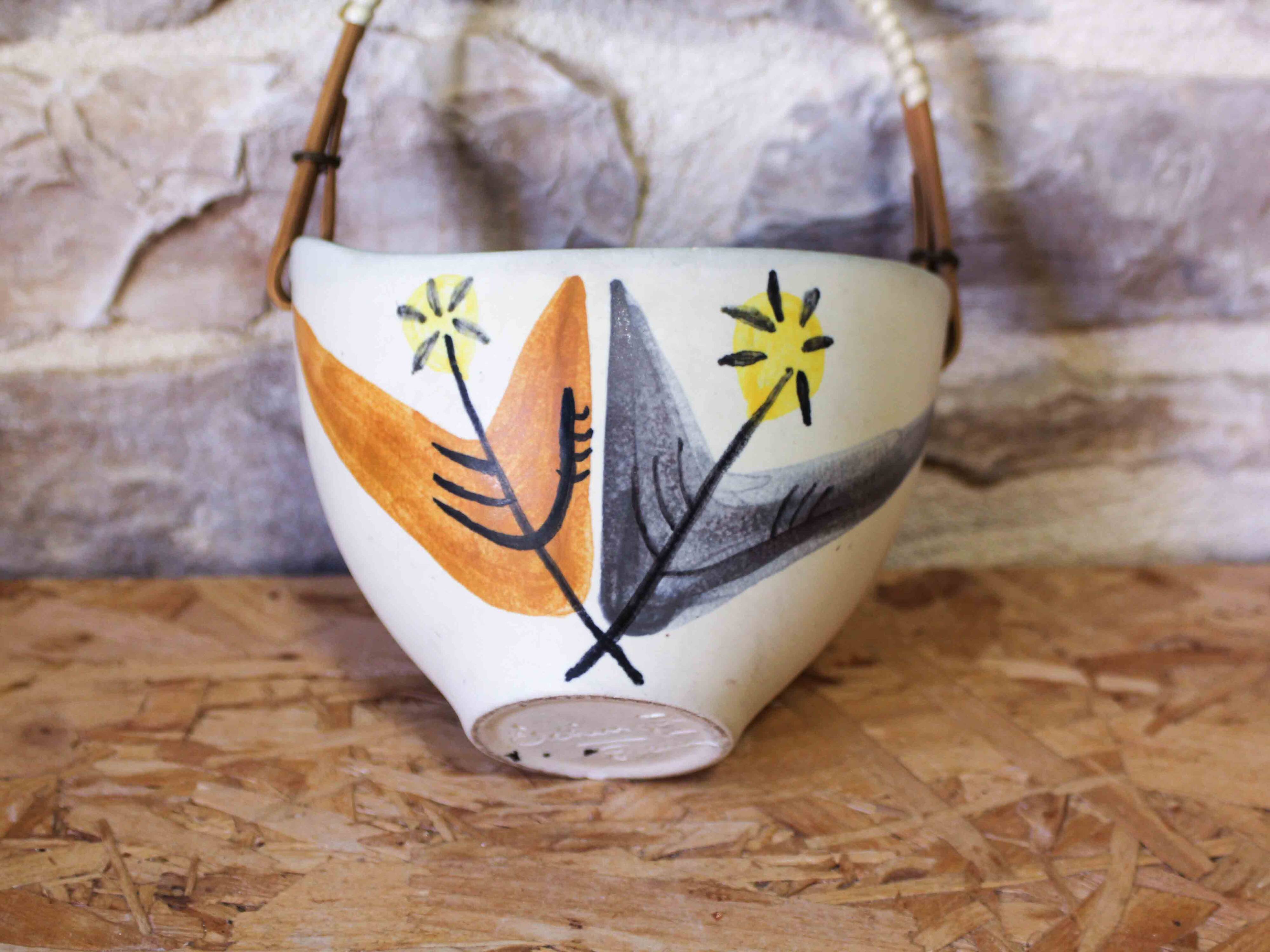 Ceramic basket with floral decoration - Elchinger France