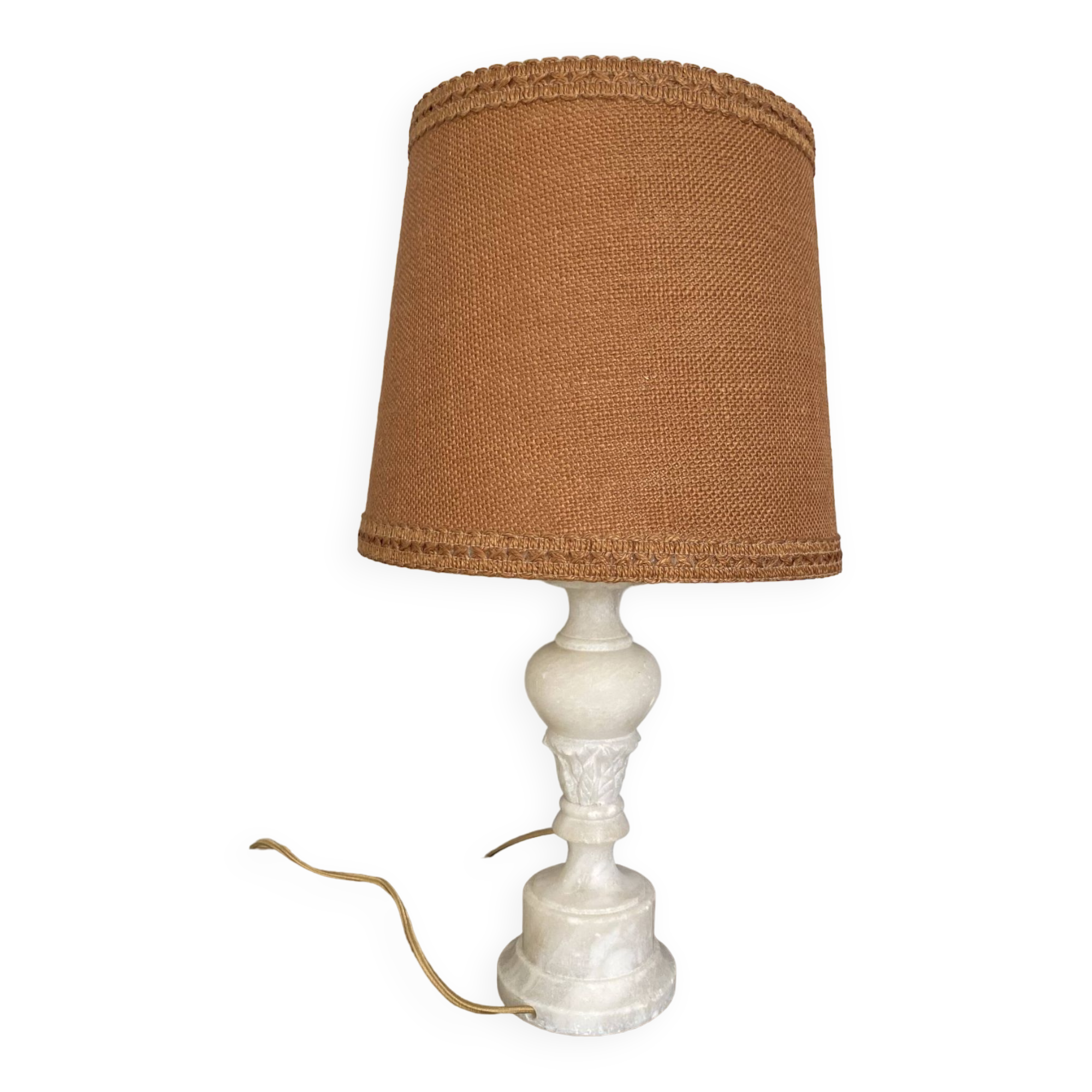Alabaster lamp, 2m fabric cable, braided jute lampshade