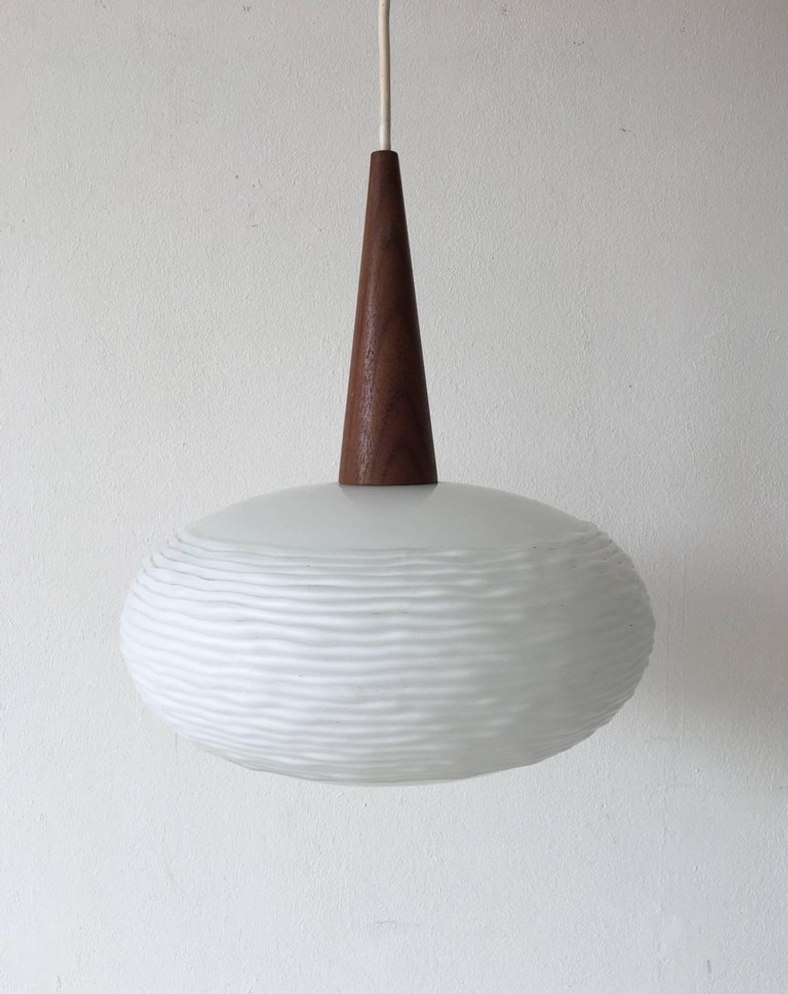 Suspension in frosted glass and teak by Louis Kalff for Philips, 1960 s
