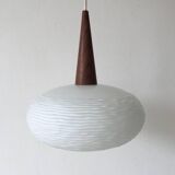Suspension in frosted glass and teak by Louis Kalff for Philips, 1960 s