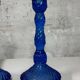 Pair of vintage cobalt blue twisted glass candlesticks h 24.5 cm