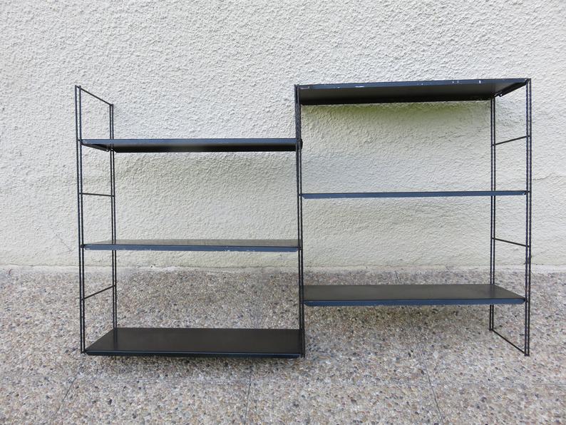 Etagère string, modulable en métal laqué noir années 50/60