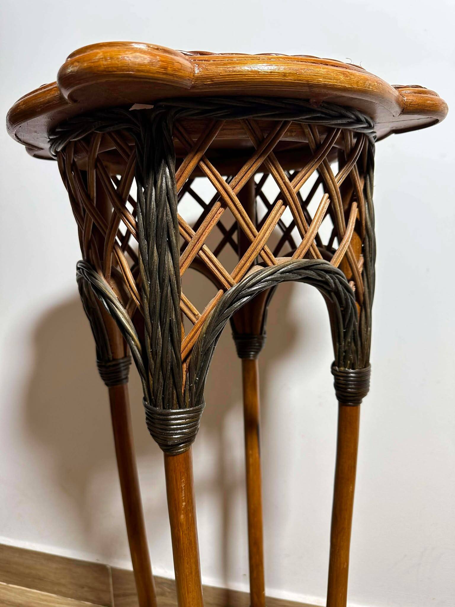 Rattan Plant Stand Cane Vintage Old Flower Vase Pot Garden Bamboo