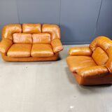 Mid-century Italian leather sofa set by Ercole Biella for Grappeggia, 1970s