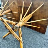 Vintage 50s set: large table - tripod base and woven chestnut benches