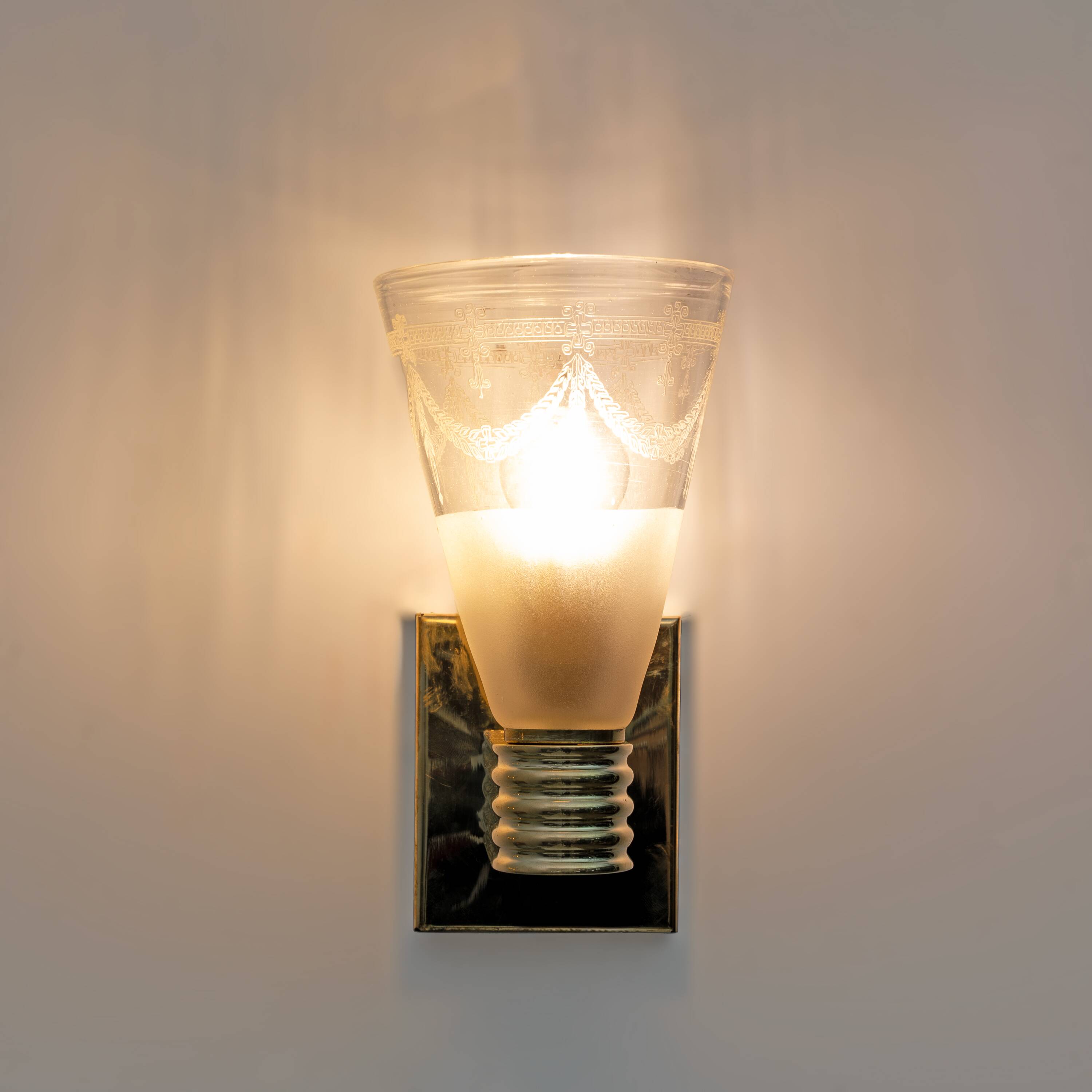 Mid-century Domus Blown and Angraved Murano Glass Sconces, Pair