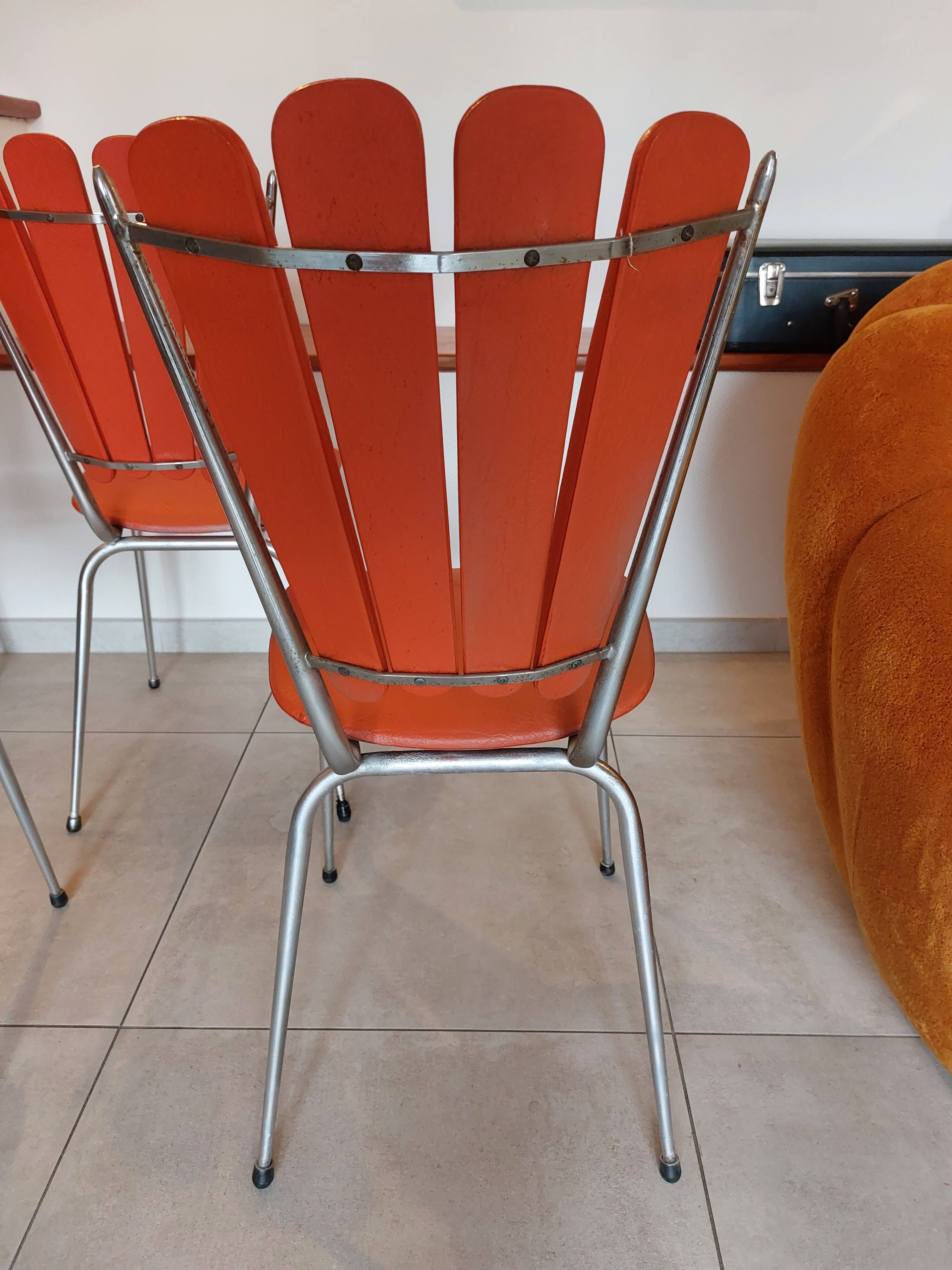 4 orange petal chairs, vintage