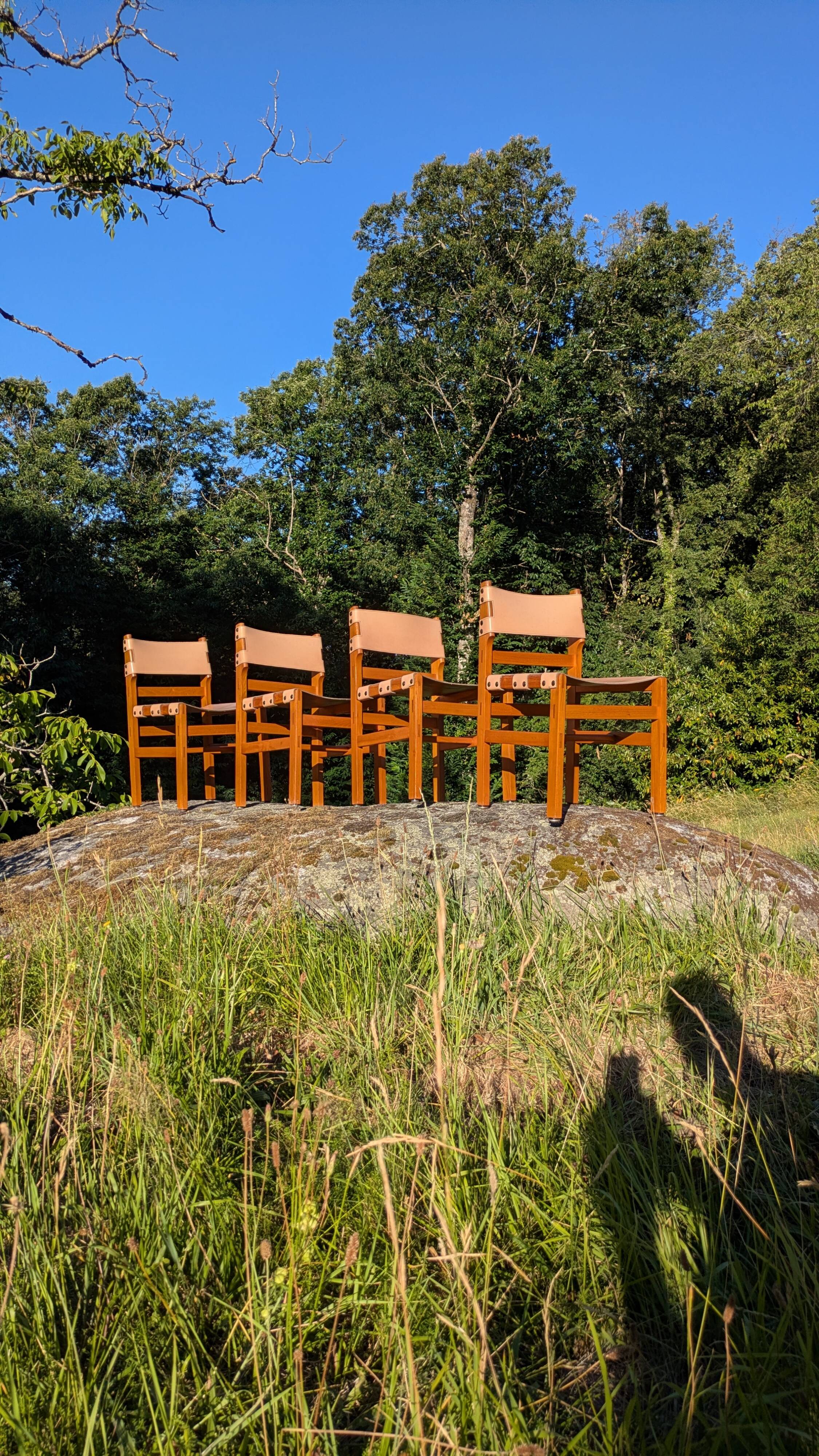4 solid elm chairs Maison Regain, France 1970s