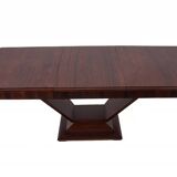 Original walnut extendable table, designed by Louis Majorelle, with 6 Art Deco chairs.