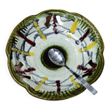 Saladier ajouré émaillée, n° 548. Couleur vert, jaune, marron.