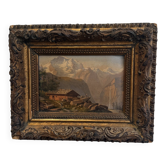 Oil on panel, old Mountain landscape by Gottfried Stury, 19th century.