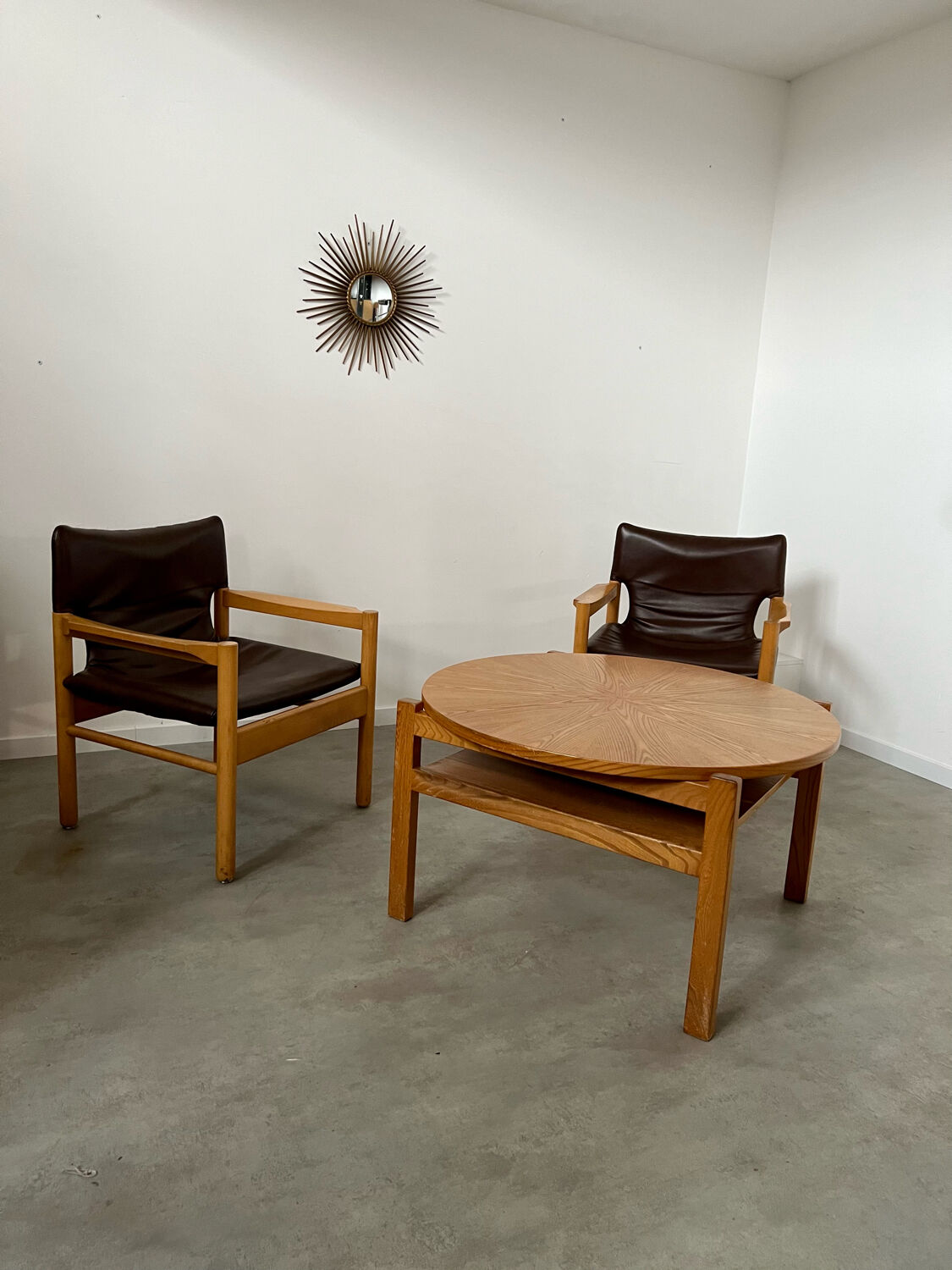 Ancienne table basse bois design années 60 Italy vintage