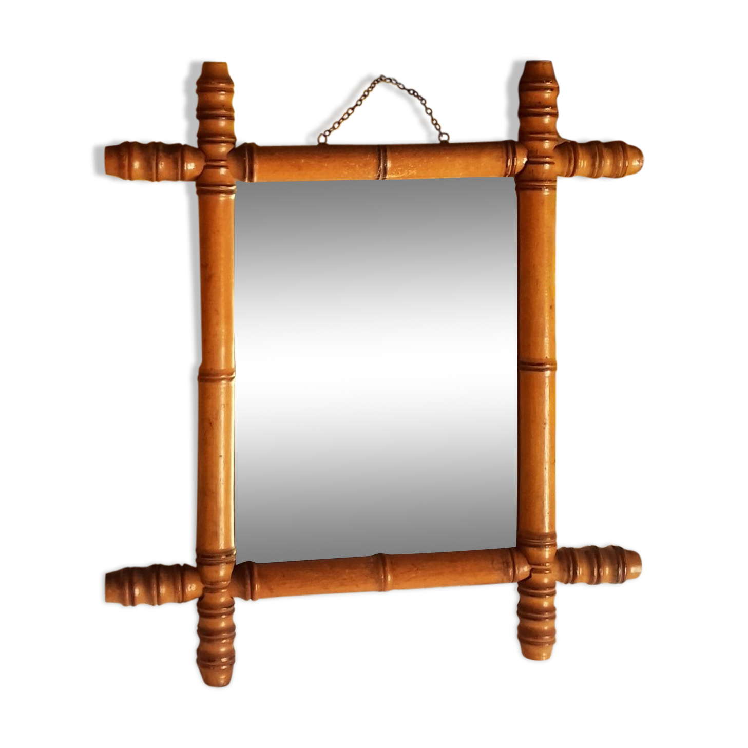 Vintage mirror turned bamboo wood chain years 30/50 - 40x46cm
