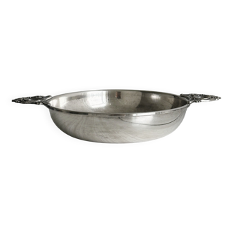plat ancien en métal avec poignées décoratives