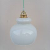 Lampe baladeuse opaline blanche vintage, cordon vert menthe